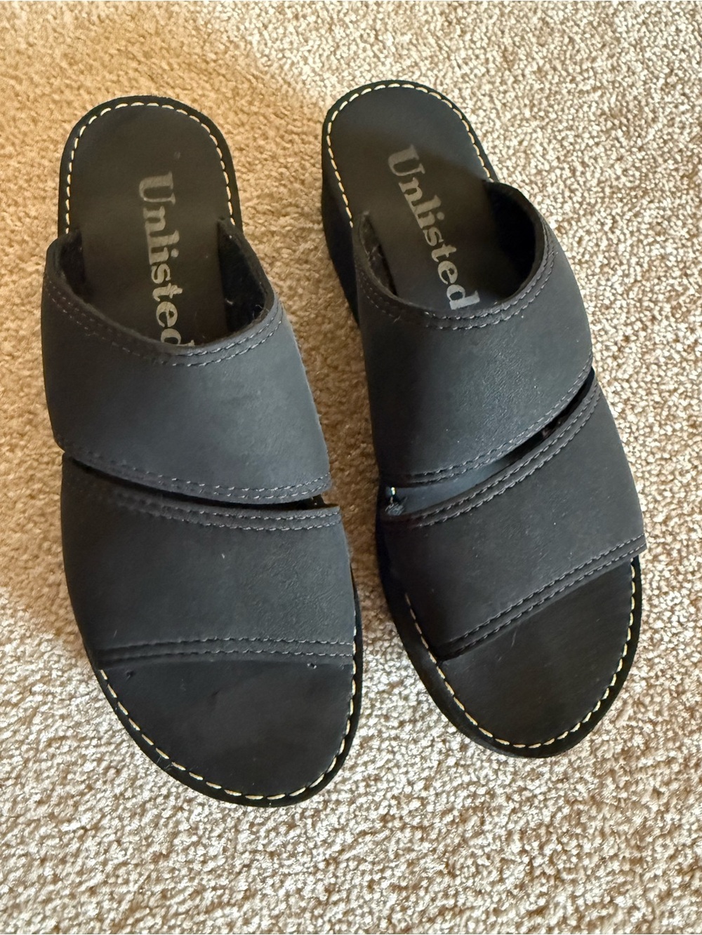 Vintage Unlisted foam platform sandals double strap black Size 8